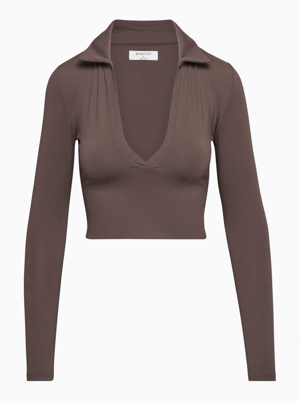 NWT Babaton Contour Brown Deep V Crop Long-Sleeve Top - Size S